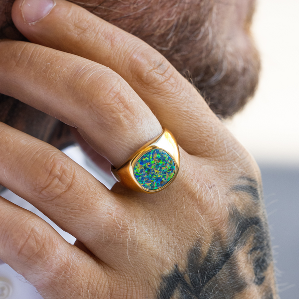 Gemstone rings 18K Gold Silver Signet Rings For Men By