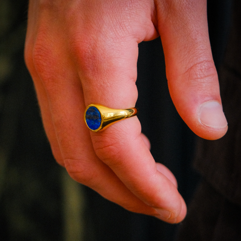 Blue Lapis Lazuli Signet Ring Gold