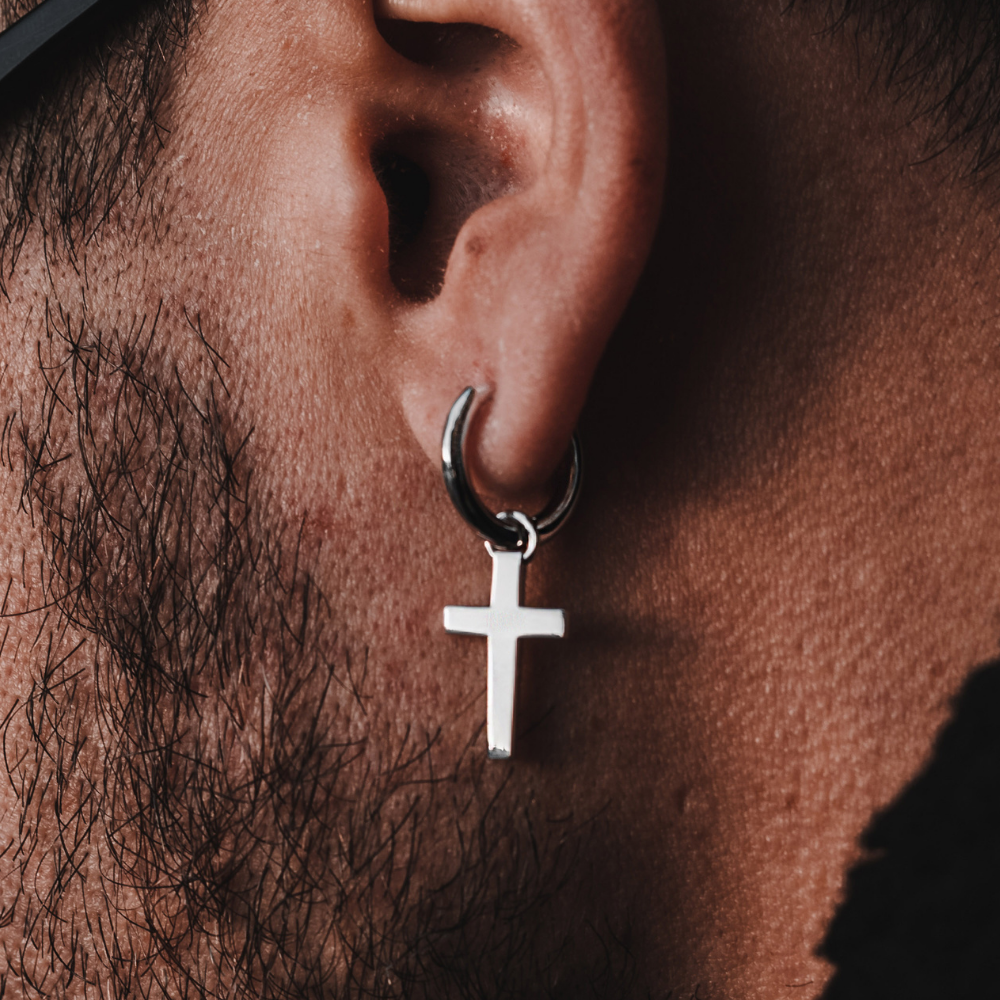 925 Sterling Silver Cross Dangle Earring - Men's Silver Earings | Twistedpendant
