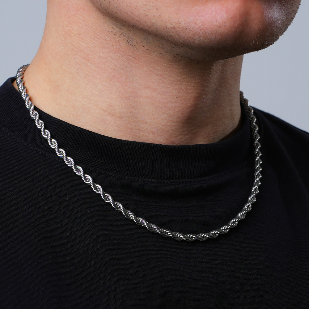 Silver rope best sale chain necklace mens