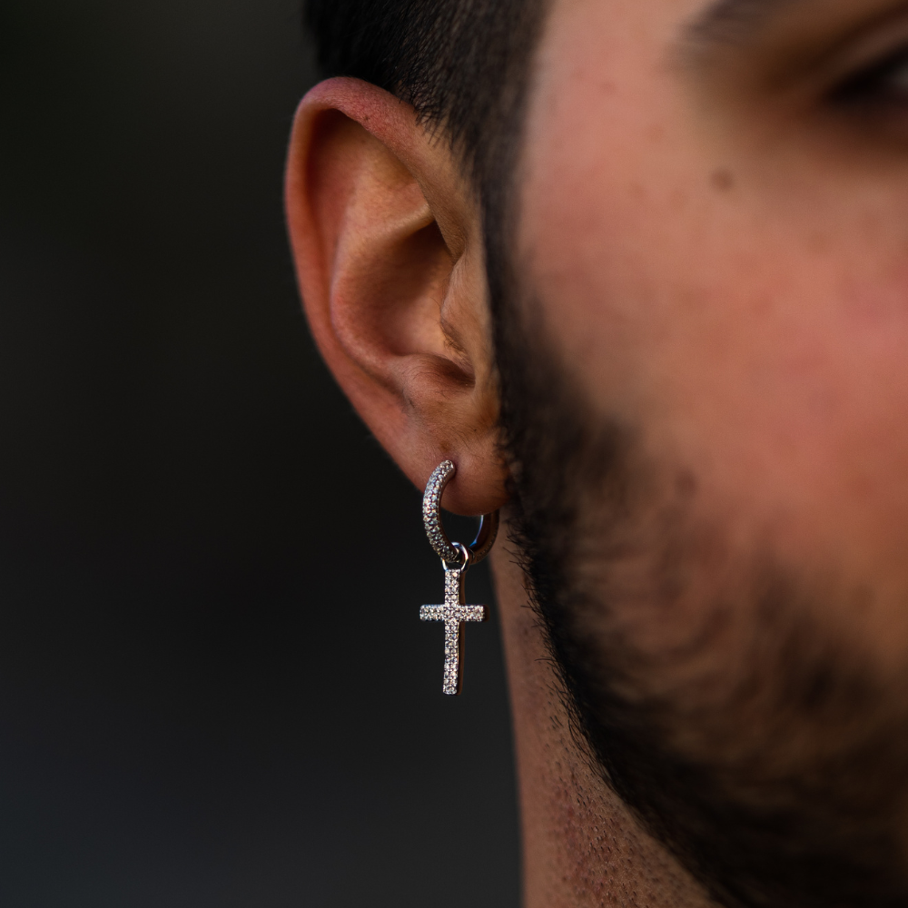 Dangle Earrings Diamond Cross Hoop Earrings Mens Diamond Cross