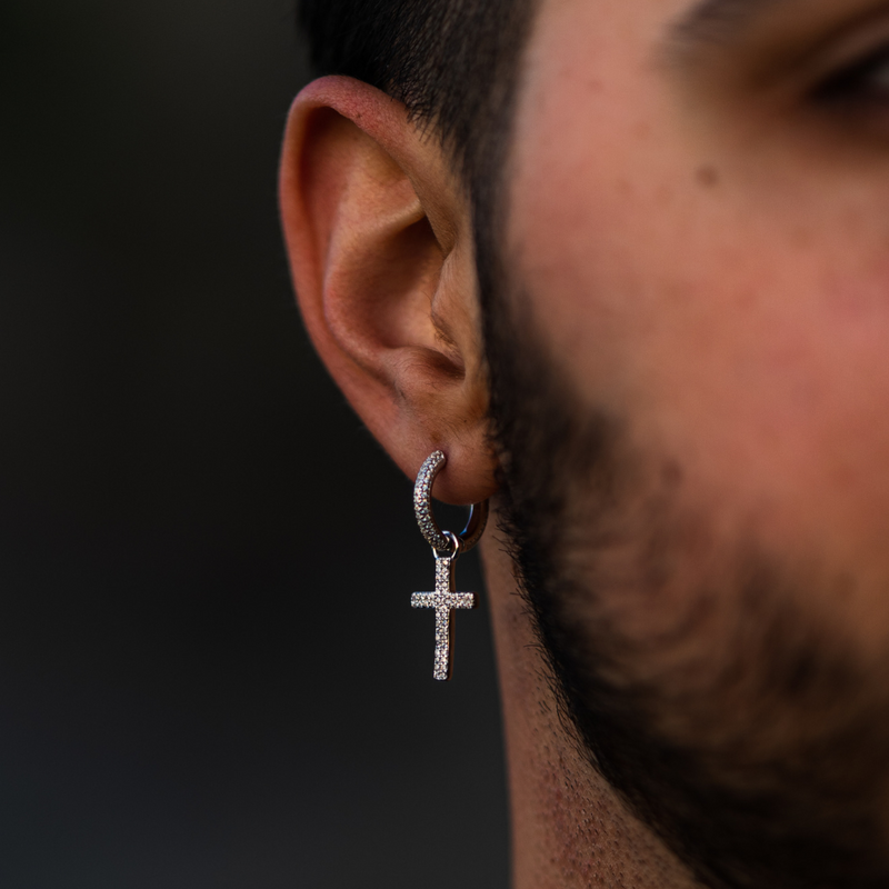 Diamond Cross Dangle Earring - Men's Gold Earings | Twistedpendant