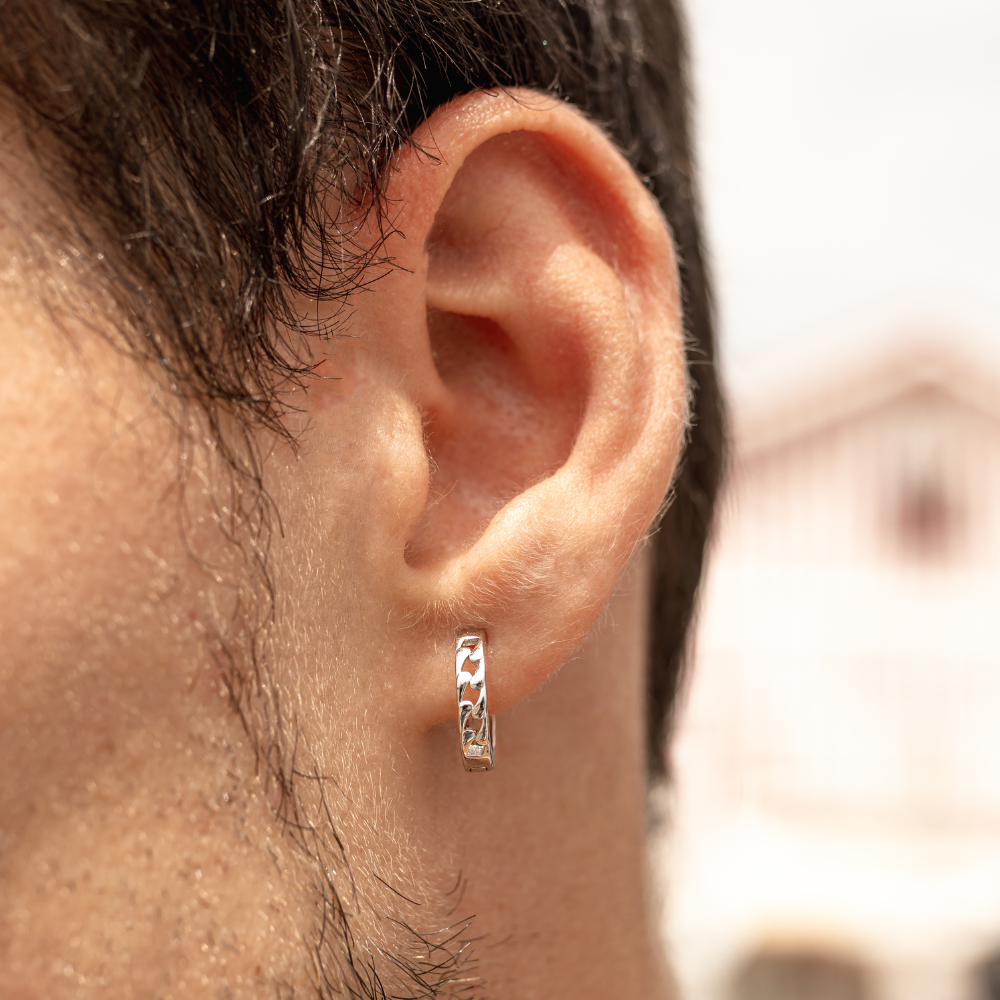 Silver Cuban Link Hoop Earring | Mens Silver Earrings - Twistedpendant