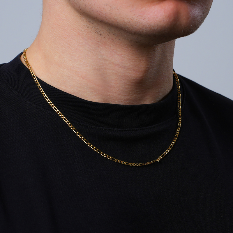 18K Gold Figaro Chain (3MM) For Men - Mens Gold Chain | Twistedpendant
