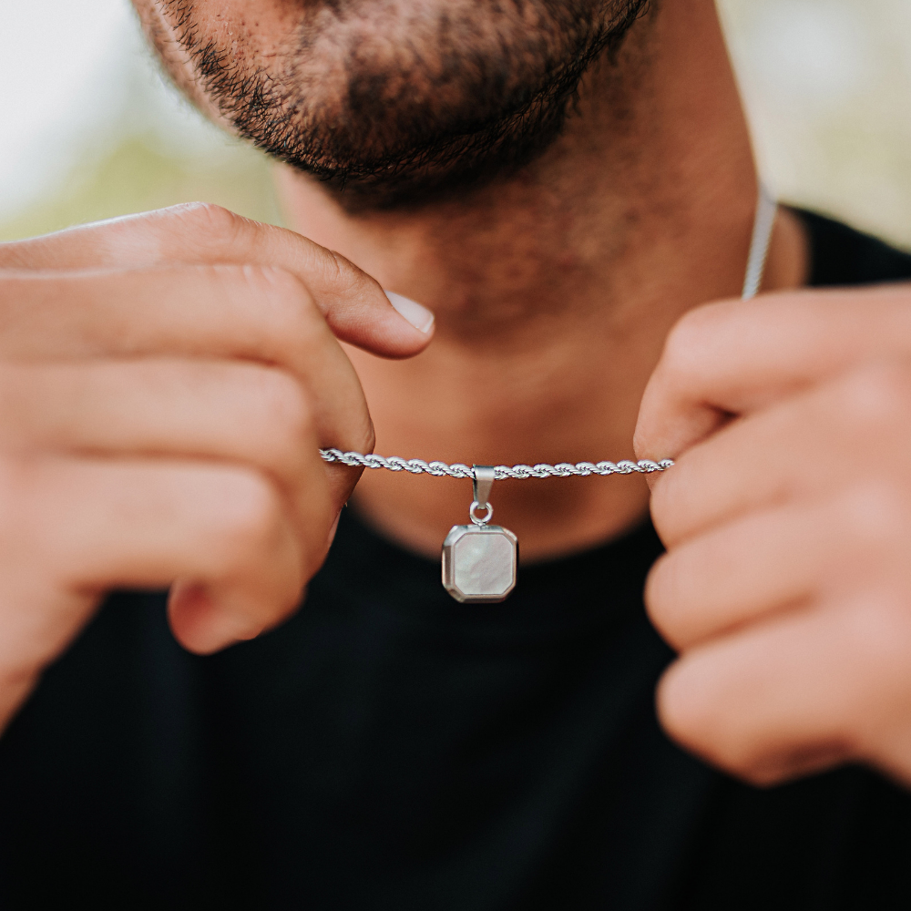 Pearl Necklace - Silver Pearl Necklace for Men - By Twistedpendant