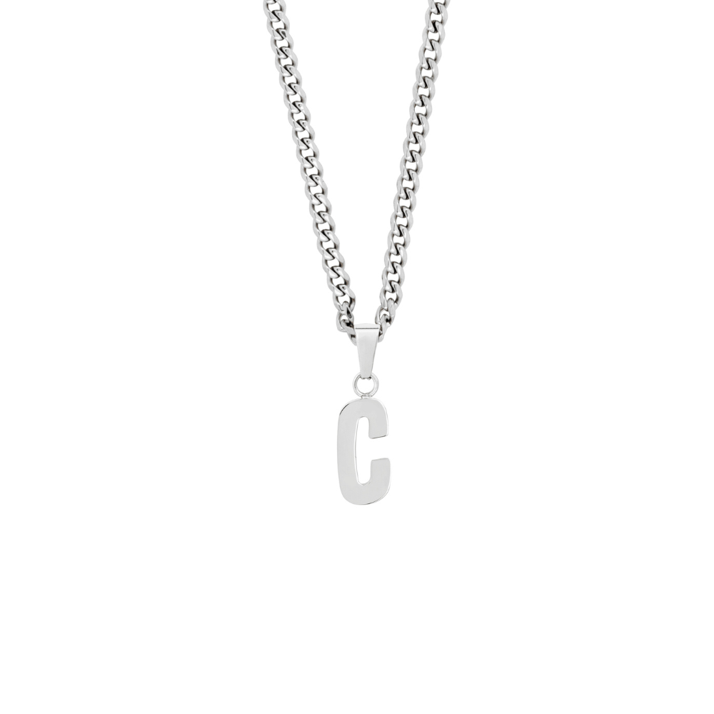 Silver Initial Letter Necklace - Personalised Initial Necklace for Men - By Twistedpendant