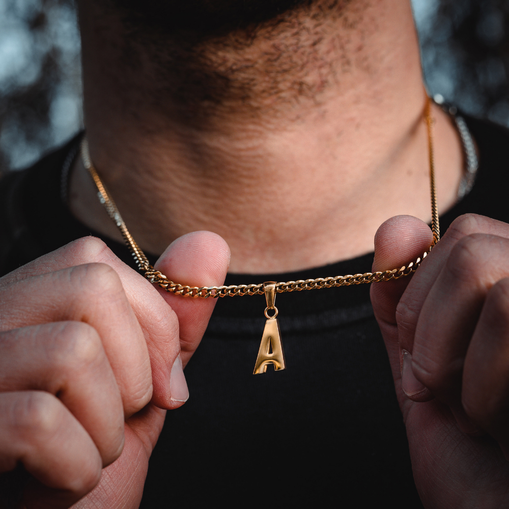 18K Gold Initial Letter Necklace - Personalised Initial Necklace for Men - By Twistedpendant