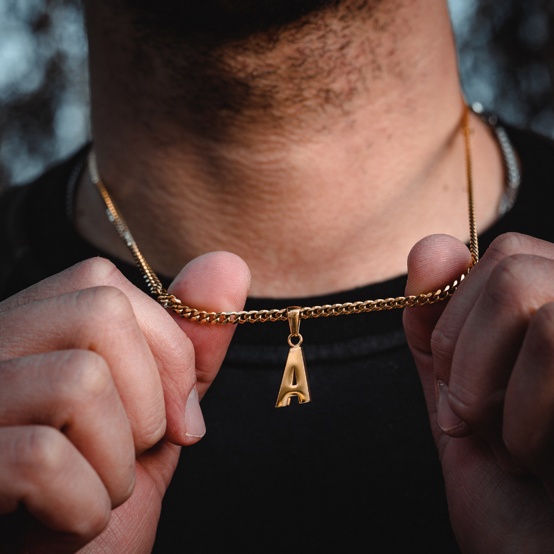 Mens gold sale necklace with initials