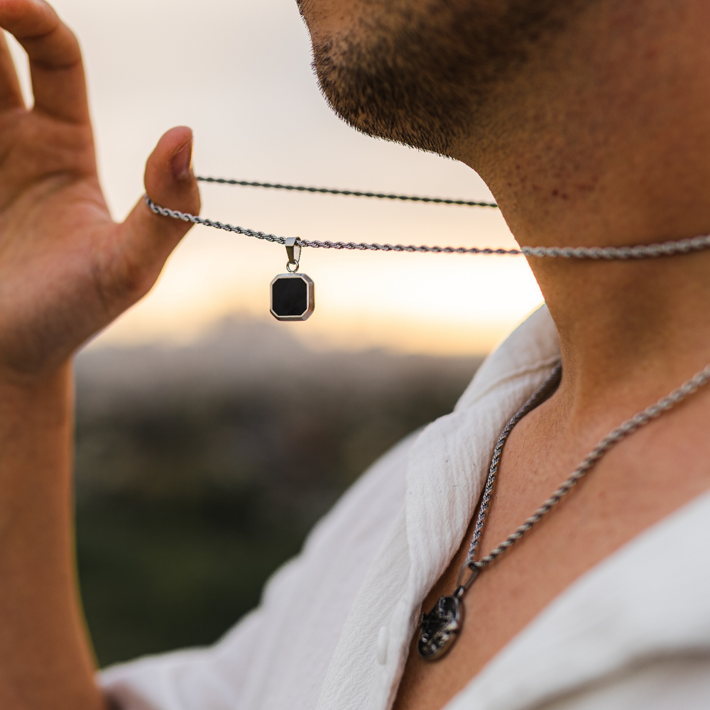 Black & Silver Onyx Pendant | Mens Neckalces | Twistedpendant