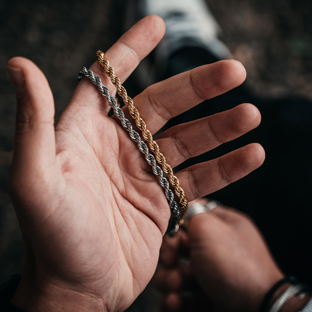 18K Gold Mens cheapest Braided Rope Bracelet 18 K Guys Twisted Style Chain Jewelry 8