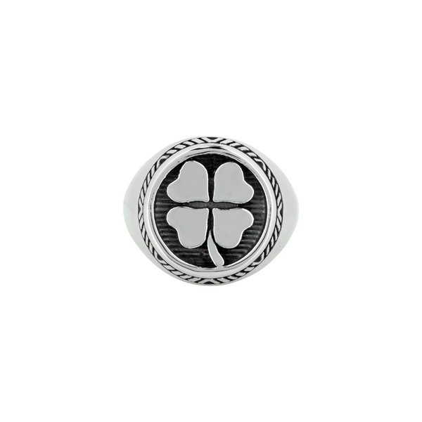 Silver Four Leaf Clover Ring - Signet Ring For Men - By Twistedpendant