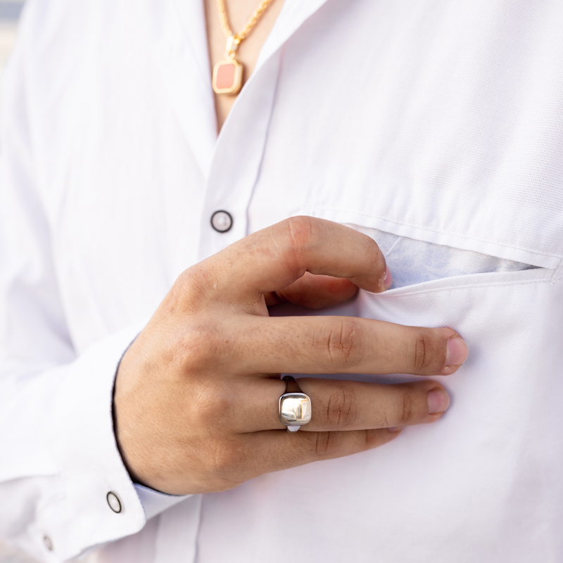 Mens silver square signet 2025 ring