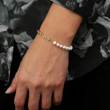 Half Pearl / Gold Rope Chain - Mens Pearl Bracelet | By Twistedpendant