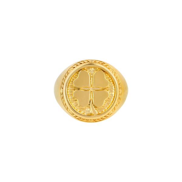 18K Gold Four Leaf Clover Ring - Signet Ring For Men - By Twistedpendant