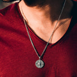 Men's Silver Compass Pendant Necklace - Men's Silver Necklace