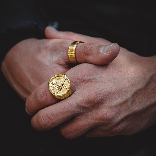 Men's Gold Ring - Buy St Michael Gold Signet Rings | Twistedpendant