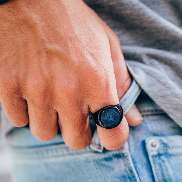 Large Black Signet Ring, Lapis Lazuli Ring - Mens Ring | By Twistedpendant