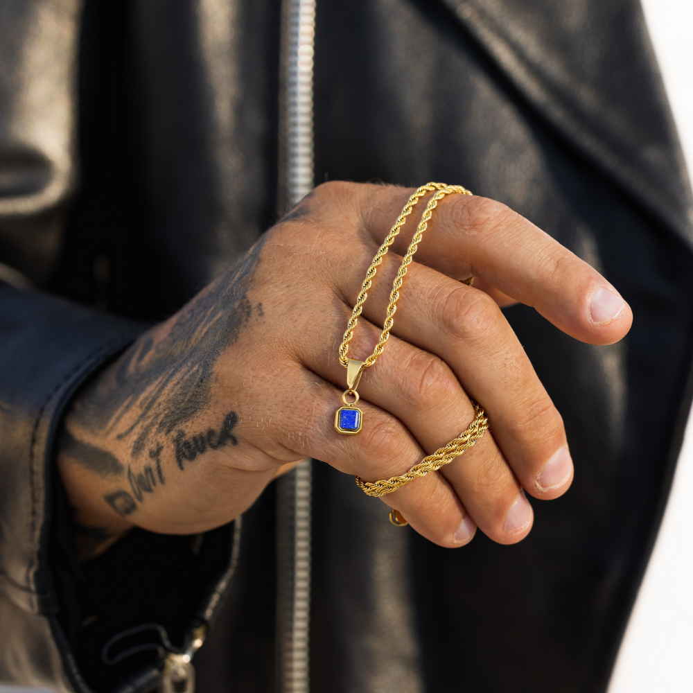Mini Lapis Lazuli Pendant | Gold Necklace For Men - By Twistedpendant