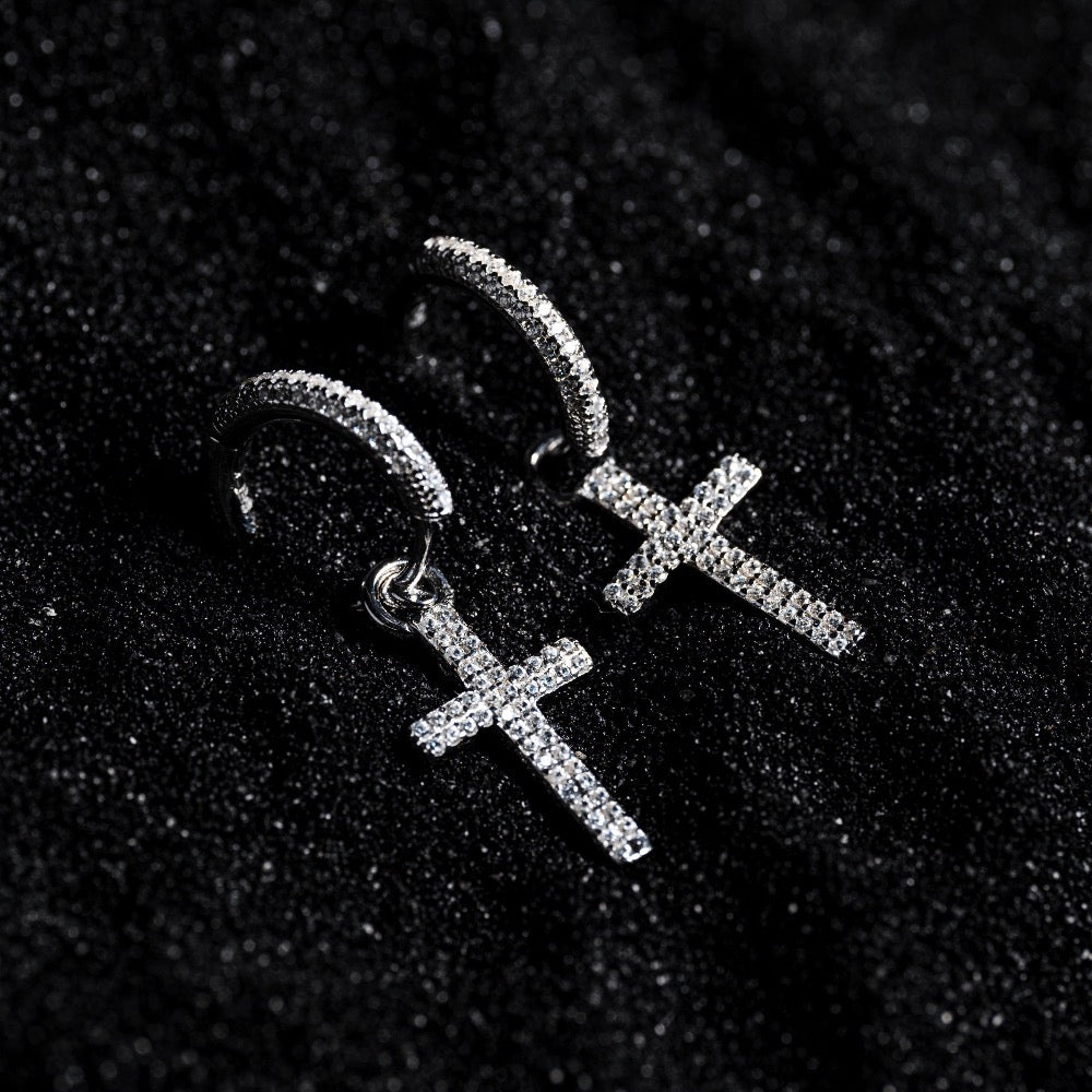 Real MOISSANITE Mens Ladies Dangle Cross Studs Earrings Iced Pass Diamond  Tester
