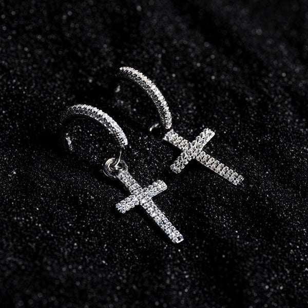 Diamond cross hoop store earrings for guys