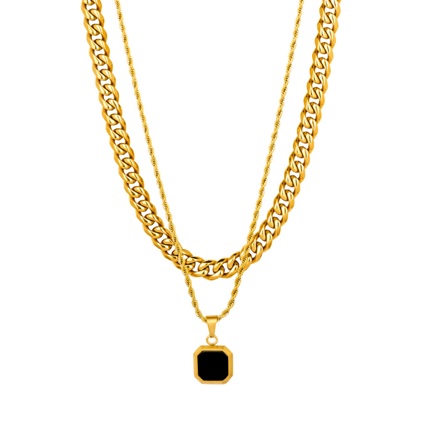 18K Gold Onyx Pendant Necklace - Mens Jewellery Gift Set By Twistedpendant