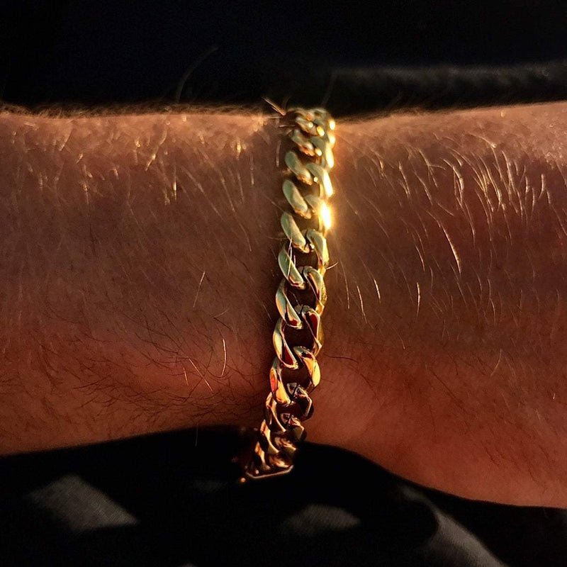 Men's Gold Cuban Thick Bracelet (8MM) - Mens Gold Bracelet Chain
