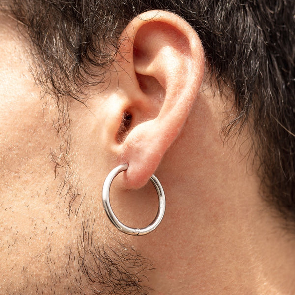 Large Silver Hoop Earrings (25MM) - Mens Hoop Earrings | Twistedpendant