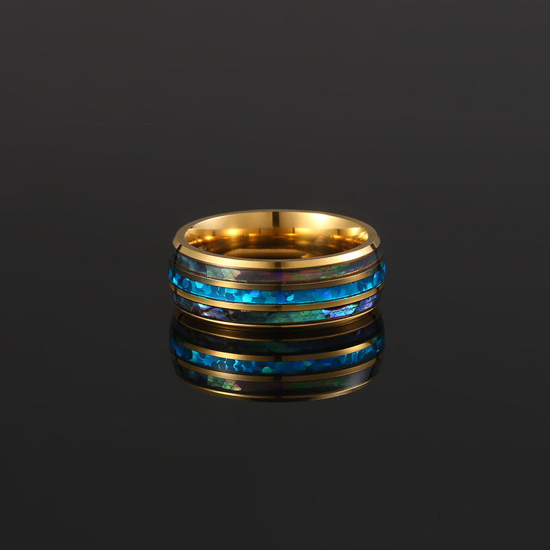 18K Gold Fire Opal Band Ring - Mens Gold Band Rings - By Twistedpendant