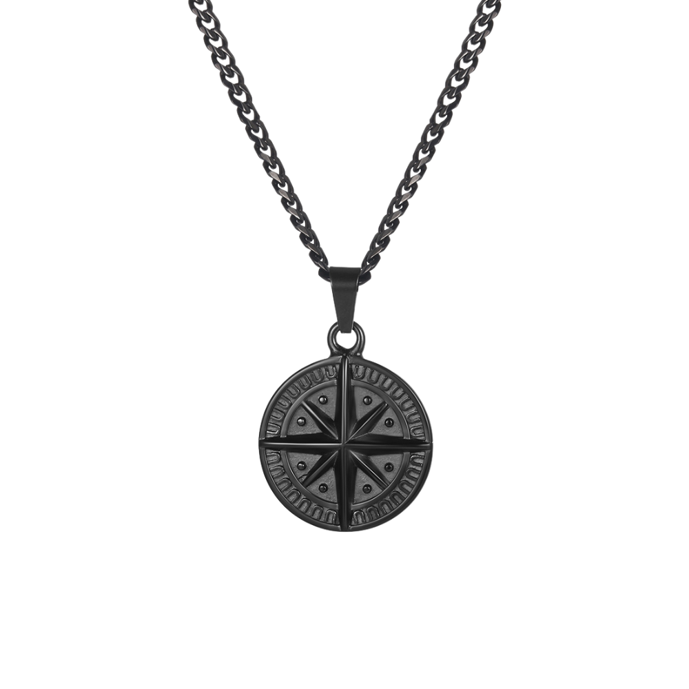 Men's Black Compass Pendant Necklace - Men's Black Necklace | Twistedpendant