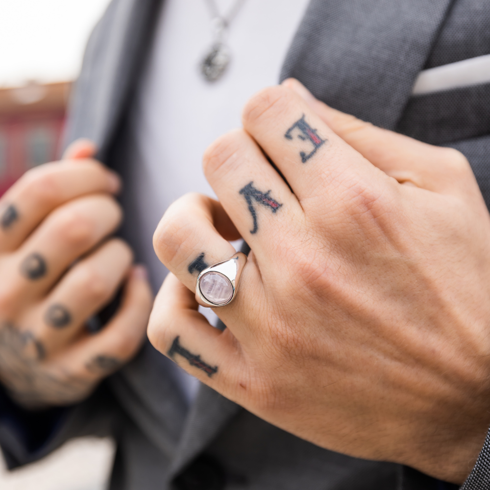 Silver Rose Quartz Signet Ring - Mens Rings | By Twistedpendant