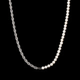 Half Pearl Half Silver Rope Chain - Pearl Necklace Men | Twistedpendant