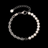 Half Pearl / Silver Rope Chain - Mens Pearl Bracelet | By Twistedpendant