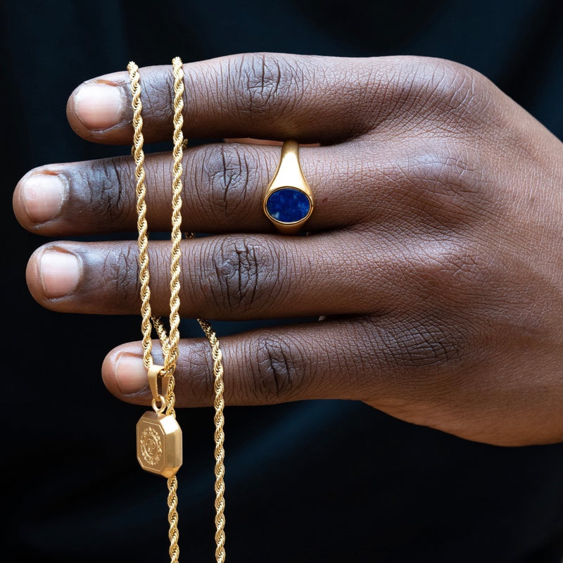 18K Gold Lapis Lazuli Signet Ring - Signet Rings for Men By Twistedpendant