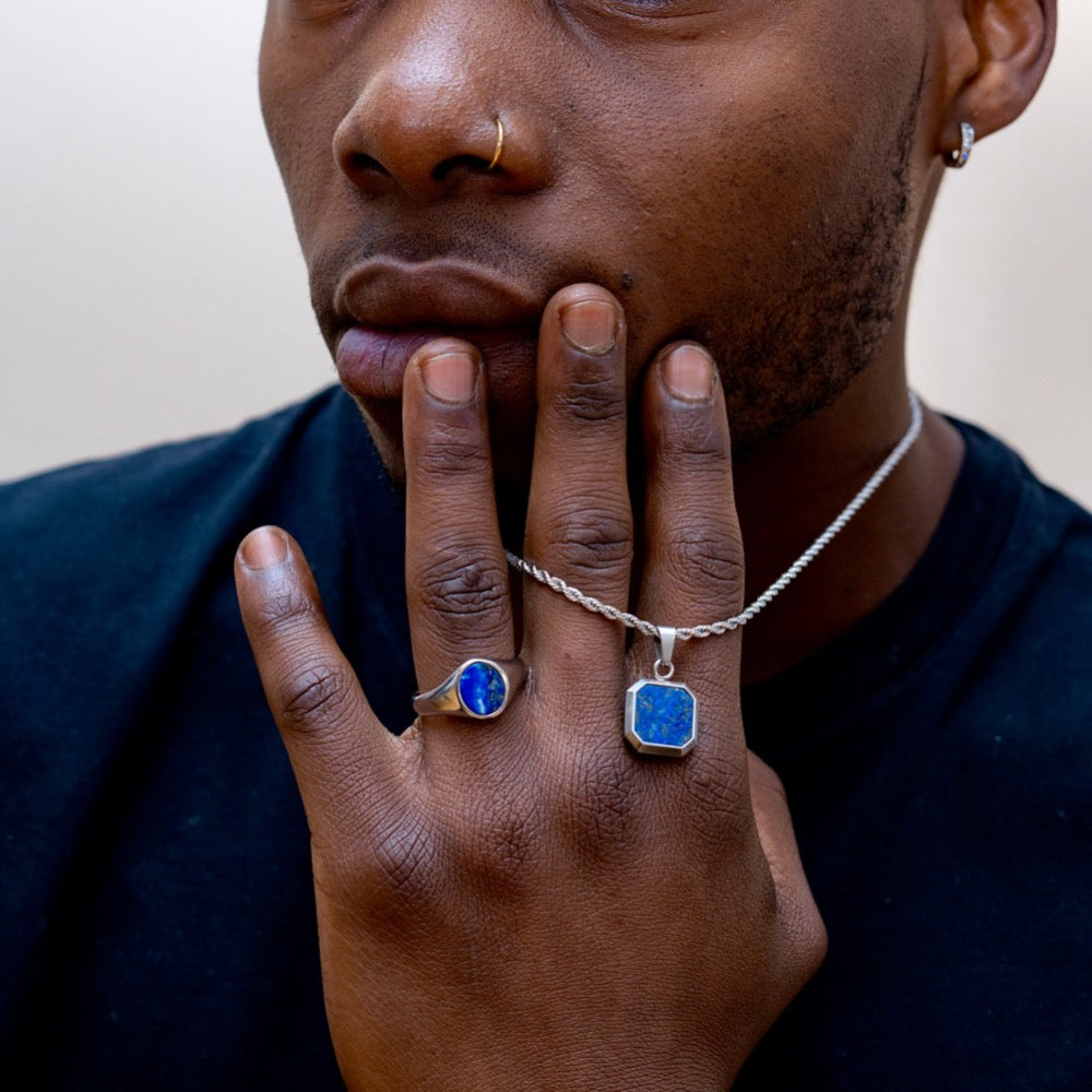 Silver Lapis Lazuli Signet Ring For Men - Top-Quality Choice | By Twistedpendant