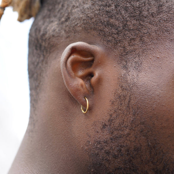 18k Gold Huggie Hoop Earrings 12MM  Mens Earrings  Twistedpendant