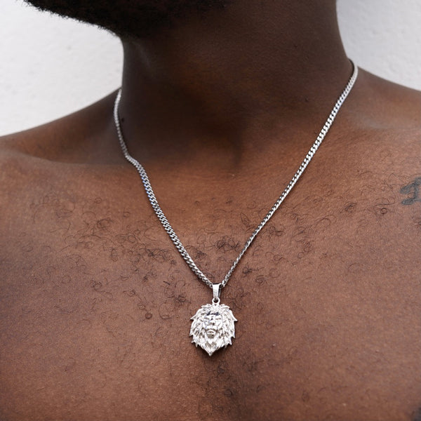 Men's Silver Lion Head Necklace - Men's Silver Necklaces | Twistedpendant