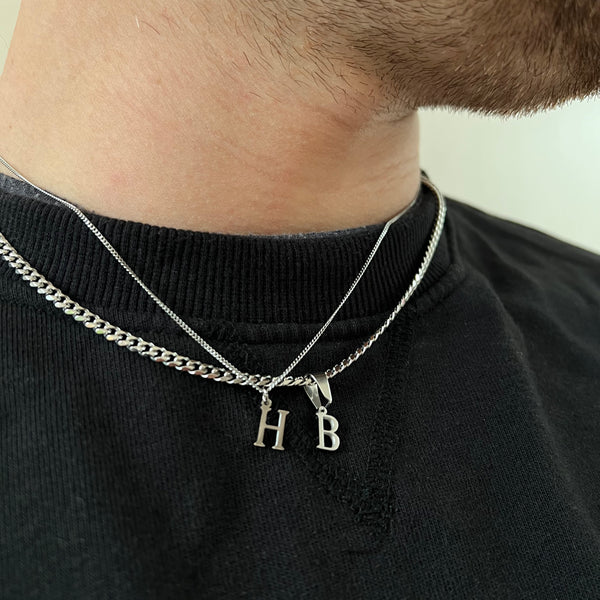 Pewter & Sterling Initial Necklace for Men