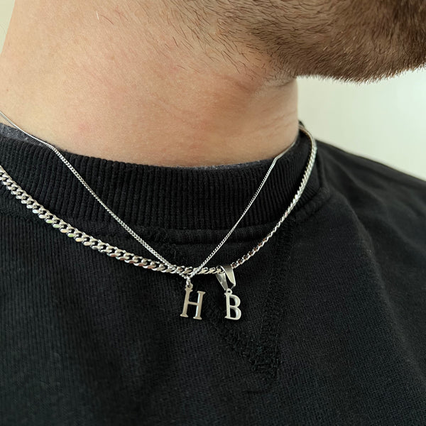 Silver Initial Necklace For Men - Mens Initial Pendant By Twistedpendant