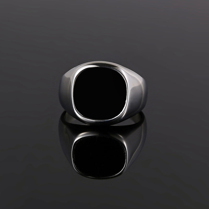 Large Silver Signet Ring, Black Onyx Ring - Mens Ring | By Twistedpendant