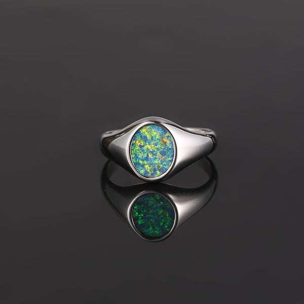 Silver Opal Signet Ring - Mens Rings | By Twistedpendant