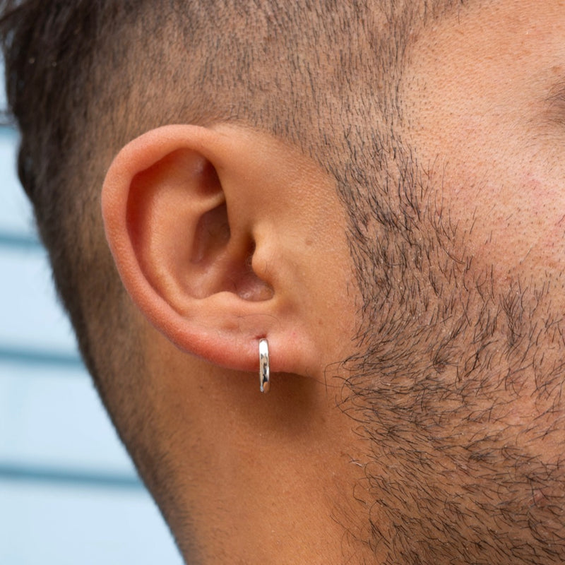 Men's 12 x 2mm Sterling Silver Hoop Earrings