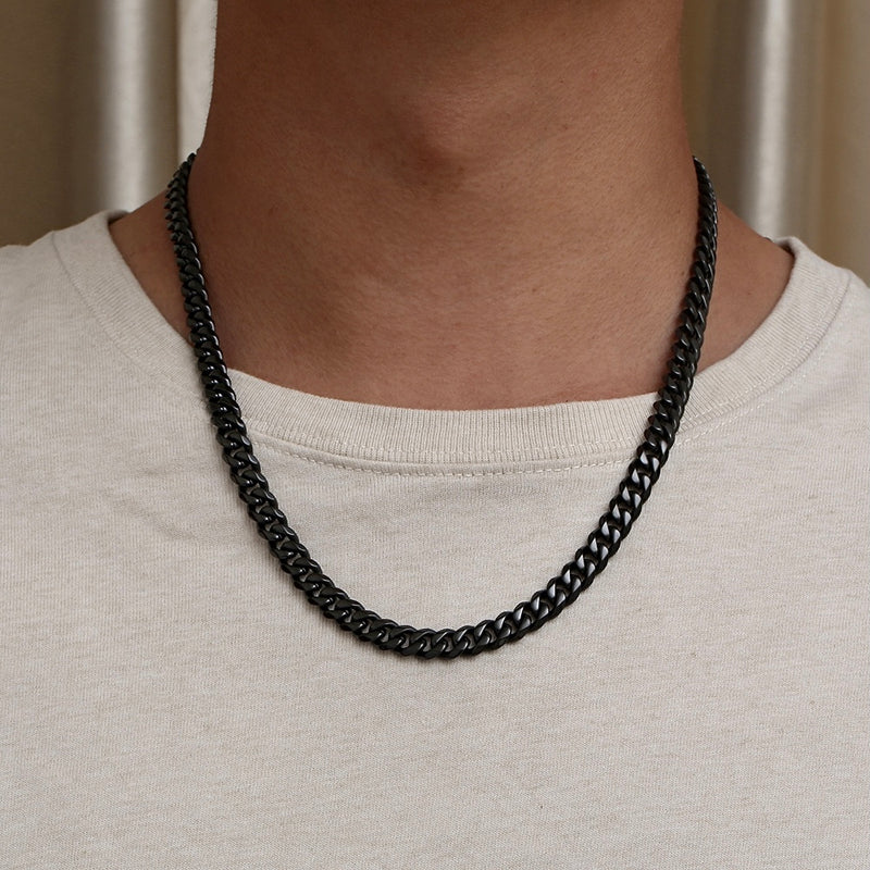 Men's Thick Black Cuban Chain Necklace (8MM) | Twistedpendant