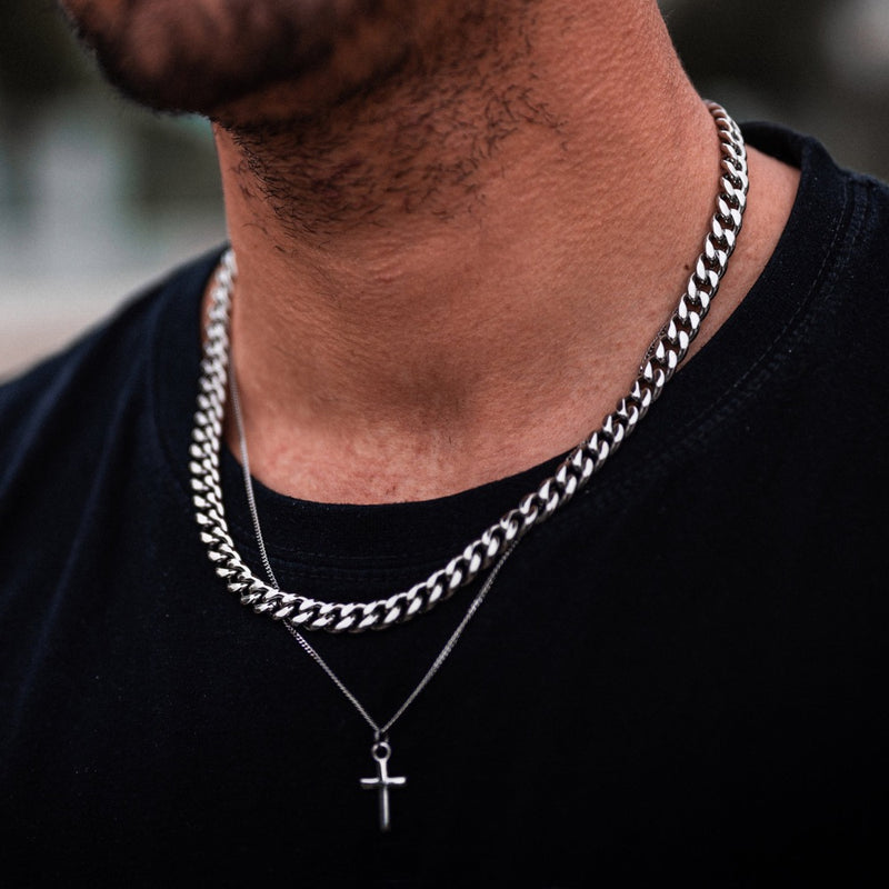 Mens Sterling Silver Cross Pendant - Mens Silver Necklace