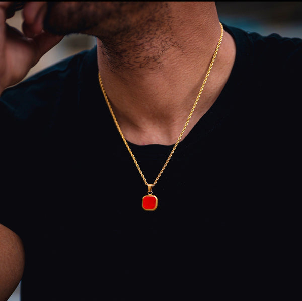 Red & Gold Onyx Pendant - Gemstone Necklace For Men | Twistedpendant